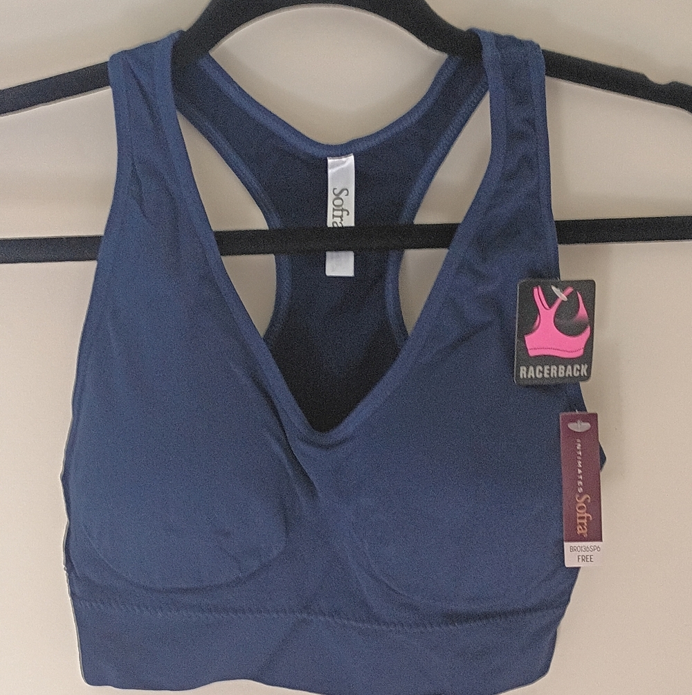 Sofra Women's Navy Racerback Sports Bra